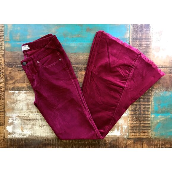 Free People Cords Super Flare Bellbottom Jeans Mulberry Corduroy Pants - Picture 12 of 13